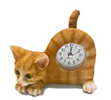 AIE GF65 Small Orange Tabby Cat Desk Clock with Wagging Tail