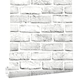 Cohoo Home White Gray Peel and Stick Wallpaper Brick Contact Paper 120” ×18” Faux 3D Brick Wall Paper White Grey Self Adhesive Wallpaper Removable Wallpaper Brick Backsplash Stick and Peel Vinyl Film