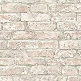 INHOME NHS3708 White Washed Denver Brick Textured Peel & Stick Wallpaper, Brown