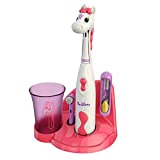 Brusheez® Kid's Electric Toothbrush Set - Soft Bristles, Easy-Press Power Button, Battery Operated, 2 Brush Heads, Animal Cover, Sand Timer, Rinse Cup and Storage Base - Ages 3+ (Sparkle The Unicorn)