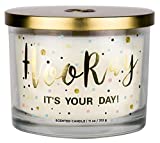 Aromascape PT41416 'Hooray it’s Your Day' 3-Wick Scented Candle (Vanilla Frosting and Almond Milk), 11-Ounce