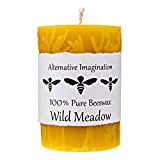 Alternative Imagination 100% Pure Beeswax Pillar Candle (3x4 Inch), 40 Hour, Wild Meadow Design, Hand-Poured, Made in USA