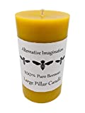 Alternative Imagination 100% Pure Beeswax Pillar Candle (Large, 3x6 Inch), 80 Hour, Hand-Poured, Made in USA