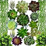 Artificial Succulent Plants Fake Decorations｜Airbin Pack of 17 Fake Succulents, Large Quantity and Long Length Succulent Craft Suitable for Different Locations in Home and Office