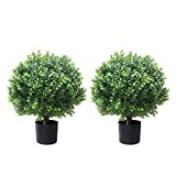 2'T 18''D Artificial Trees for Outdoors Set of 2 Potted Bushes Home Decor Artificial Topiariy Trees for Front Porch