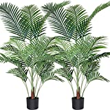 Fopamtri Artificial Areca Palm Plant 4.6 Feet Fake Palm Tree with 15 Trunks Faux Tree for Indoor Outdoor Modern Decor Feaux Dypsis Lutescens Plants in Pot for Home Office Housewarming Gift, 2 Pack