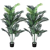Faux Potted 5 Foot Artificial Areca Palm Tree Fake Tall Tropical Plant with Adjustable Trunks for Home and Office Decoration,Set of 2(2, 5 Foot)