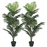 Set of 2 Artificial Palm Tree 5.2 ft in Plastic Pot, Potted Fake Greenery Decoration with Bendable Branches for Home, Restaurant, Cafe or Office Decorating1