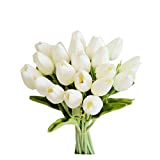 Mandy's 20pcs White Flowers Artificial Tulip Silk Flowers 13.5' for Chirstmas Holiday Home Decorations Centerpieces Arrangement Wedding Bouquet