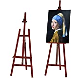 VISWIN Adjustable Height Display Easel 57' to 76', Holds Canvas up to 43', Holds 22 lbs, Beech Wood Art Easel for Painting, Easy to Assemble Floor Wooden Easel Stand for Adults, Beginners - Walnut
