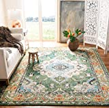 SAFAVIEH Monaco Collection MNC243F Boho Chic Medallion Distressed Non-Shedding Living Room Bedroom Dining Home Office Area Rug, 10' x 14', Forest Green / Light Blue