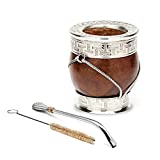 BALIBETOV Selected Collection - Yerba Mate Gourd (Mate Cup) - Premium Mate Gourd With German Silver Details - Includes Stainless Steel Bombilla and Cleaning Brush. (The Pampa Mate)