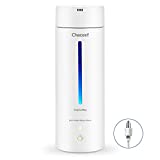 CHACEEF Travel Electric Kettle, 350ml Portable Water Bottle with Non-stick Coating, 3 Colors LED Double Wall Water Boiler with Keep Warm Function, Fast Boil and Auto Shut Off Hot Water Kettle, White