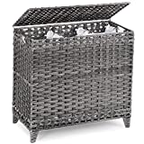 Laundry Hamper with 3 Removable Liner Bags; 132L Handwoven Rattan Laundry Basket with Lid & Heightened Feet; Clothes Hamper with Side Handles; Laundry Sorter with 3 Separate Sections (Gray)