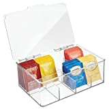mDesign Plastic Stackable Tea Bag Organizer Storage Bin with Lid for Kitchen Cabinets, Countertops, Pantry - Container Holds Beverage Bags, Cups, Pods, Packets, Condiment Accessories - Clear