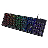 Mechanical Gaming Keyboard Full Size, YoChic LED Rainbow Backlit Ultra-Slim Wired Keyboard with Blue Switches104 Keys, Full-Key Rollover, Ergonomic Water-Resistant Computer PC Keyboard for Windows Mac