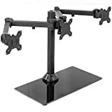VIVO Black Triple Monitor Mount Freestanding Desk Stand with Glass Base, Heavy Duty Fully Adjustable Stand for 3 Screens up to 24 inches STAND-V003FG