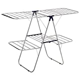 SONGMICS Clothes Drying Rack, Foldable 2-Level Stable Indoor Airer, Free-Standing Laundry Stand, with Height-Adjustable Gullwings, for Bed Linen, Clothing, Socks, Scarves, Blue ULLR53BU