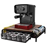 Lyeasw Rustic Coffee Pod Holder for K Cups, 30 Capacity Capsule Storage Drawer with Side Baskets Organizer for Coffee Station, Brown