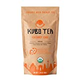 Kubo Tea, Organic High Energy, High Caffeine Blend, 20 Servings (155mg Caffeine each), Pyramid Tea Bags, Kraft Packaging, Brew Hot or Iced, Healthy Coffee Substitute- Coconut Chai Black Tea