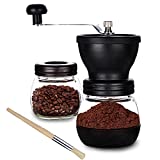 PARACITY Manual Coffee Bean Grinder with Ceramic Burr, Hand Coffee Grinder Mill Small with 2 Glass Jars( 11OZ per Jar) Stainless Steel Handle for Drip Coffee, Espresso, French Press, Turkish Brew