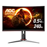 AOC C27G2Z 27' Curved Frameless Ultra-Fast Gaming Monitor, FHD 1080p, 0.5ms 240Hz, FreeSync, HDMI/DP/VGA, Height Adjustable, 3-Year Zero Dead Pixel Guarantee, Black, 27' FHD Curved