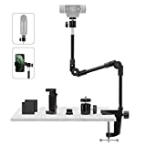 Webcam Stand Camera Mount with Phone Holder & 5/8'Screw, 25in Flexible Projector Stand Gooseneck Desk Mic Stand for Logitech C922 C930e C920 C925e C615 C960 Brio 4K, GoPro Hero, Blue Yeti Snowball Ice