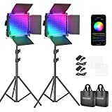 Neewer 2 Packs 660 PRO RGB LED Video Light with App Control Stand Kit, 360° Full Color, 50W Dimmable Bi-Color 3200K~5600K Video Lighting CRI 97+ for Gaming/Streaming/Zoom/YouTube/Webex/Photography