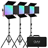GVM RGB LED Video Light, 50W Video Lighting Kit with APP Control, 1200D Photography Lighting kit for YouTube Studio, 3 Packs Led Panel Light, 3200K-5600K, Aluminum Alloy Shell, CRI 97