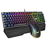 Havit Mechanical Keyboard and Mouse Combo RGB Gaming 104 Keys Blue Switches Wired USB Keyboards with Detachable Wrist Rest, Programmable Gaming Mouse for PC Gamer Computer Desktop (Black)