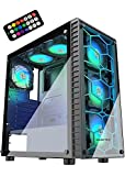 MUSETEX ATX PC Case with 6 Pcs 120mm ARGB Fans, Computer Gaming Case Mid-Tower Phantom Black, Tempered Glass Computer Chassis, USB 3.0, MN6-B