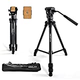 Video Tripod with Fluid Head, Heavy Duty Professional Video Camera Tripod Travel Tripod Aluminum Compatible for DSLR SLR Nikon Canon Sony Camcorder DV with Carry Bag