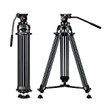 【Tilt Tension Design】 RAUBAY 70.8' Professional Heavy Duty Video Camera Tripod with Fluid Head and QR Plate for DSLR Camcorder, Max Loading 17.6lbs, Aluminum Twin Tube Leg with Mid-Level Spreader