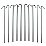 Tent Stakes Heavy Duty Metal, Galvanized Rust-Free Yard Stakes, 10 Garden Edging Fence Hook | Tent Stakes Metal For Outdoor Camping, Tent Garden Stakes For Gardening & Canopies, Tent Pegs - By Ram-Pro