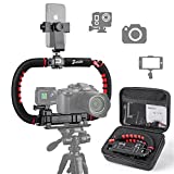 Zeadio Camera Smartphone Stabilizer, Foldable Handle Grip Handheld Video Rig with Carrying Case, Fits for All Camera, Camcorder, Action Camera, DSLR and All iPhone and Android Smartphones