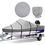 RVMasking Waterproof 800D Polyester Trailerable Full Size Boat Cover for V-Hull Runabouts Outboards and I/O Bass Boats, Motor Cover Include (Gray, Length:17'-19' Beam Width: up to 96')