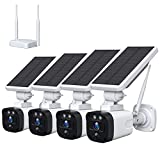 Wireless Security Camera System Outdoor with Solar Powered for Home Includes Base Station and 4 Cameras, 3MP Night Vision with 2-Way Audio (4 Solar Camera Set)
