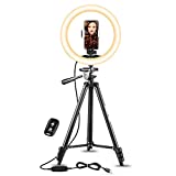 UBeesize 10' Selfie Ring Light with 50' Extendable Tripod Stand & Flexible Phone Holder for Live Stream/Makeup/YouTube Video