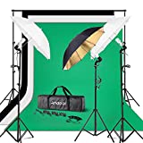 Andoer Photography Umbrella Continuous Lighting Kit - 6.6ft x 10ft Background Support System 3pcs Muslin Backdrops Screen and 3pcs Umbrellas for Photo Portrait Studio Shoot