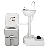 Giantex Outdoor Wash Sink and Potable Toilet Set 4.5 Gallon Sink & 5.3 Gallon Toilet, Flush Wastewater Recycled W/Tower Holder, Level Indicator, 3 Way Flush for Camping Portable Sink and RV Toilet