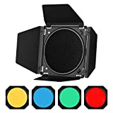 GODOX Barn Door with Honeycomb Grid 4 Color Gel Filters for 7 Inch Standard Reflector Replacement for GODOX SL60W SL150II SK400II Studio Light Portrait Still Life Photography