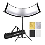 Neewer Clamshell Light Reflector Diffuser with 2M Light Stand and Carrying Bag, 66”×24”/155x61cm Photography Curved Lighting Reflector for Photo Studio Photography with Black/White/Gold/Silver Colors
