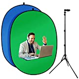3.3'X5'Portable Green Screen Backdrop with 20’’-71’’ Adjustable Stand Blue and Green Pop Up Collapsible Green Screen Kit