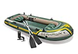 Intex Seahawk 4, 4-Person Inflatable Boat Set with Aluminum Oars and High Output Air -Pump (Latest Model)