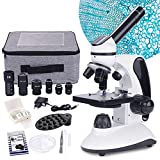 Monocular Microscope for Adults Students,40X-2000X Magnification,Dual LED Illumination Beginners Microscope with Science Kits,Phone Adapter,Carrying Case,AC Adapter,15 Slides for Lab Class Study