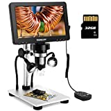 TOMLOV DM9 7' LCD Digital Microscope 1200X, 1080P Video Microscope with Metal Stand, 12MP Ultra-Precise Focusing, LED Fill Lights, PC View, Windows/Mac OS Compatible, with SD Card