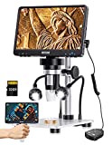MOYSUWE LCD Digital Microscope with 7 inch 1200X, Coin Microscope -1080P Video 12MP Camera, USB Soldering Microscope for Adults/Kids - Metal Stand, 10 LED Lights, Windows/Mac OS Compatible
