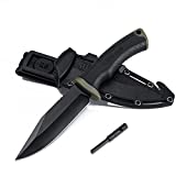 Swiss+Tech 4-7/8” Survival Knife, Fixed Blade Knife with Sharpener & Fire Starter for Camping, Outdoor and Bush craft, Nylon Handle, Sheath Included