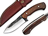 High Carbon Steel Knife - Handmade Full Tang Bushcraft Knife - Hunting Knife, Survival Knife, Fixed Blade Knife & Camping Knife - Camping Knives & Hunting Knives, with Rose Wood Handle & Knife Sheath