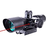 Pinty 2.5-10x40 Red Green Illuminated Mil-dot Tactical Rifle Scope with Red Laser Combo - Green Lens Color